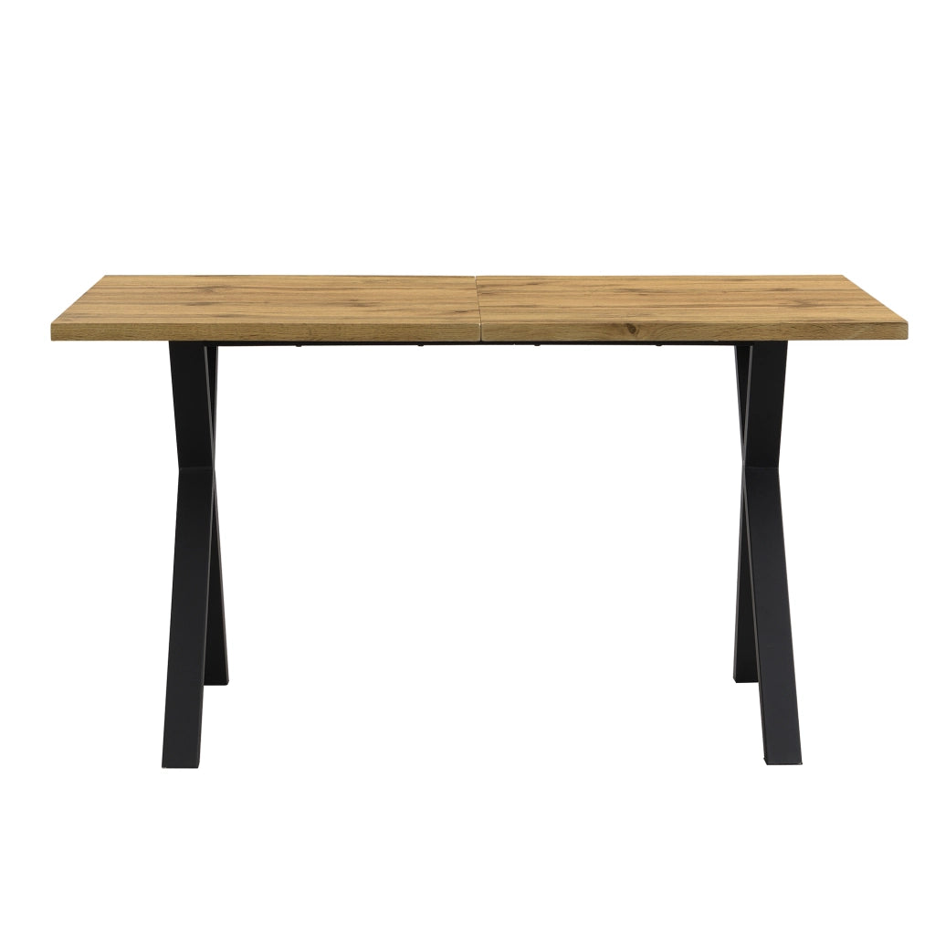 Tavolo da Pranzo Rettangolare ¨C MINIMAL ¨C Piano Rovere/Nero, Gambe Incrociate in Metallo, 140x80x76 cm