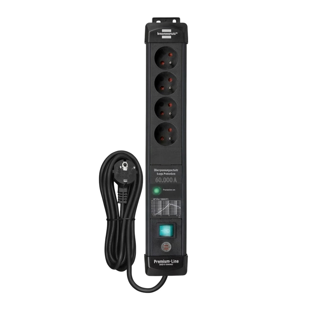 Multipresa Premium-Line 4 Vie Tipo E con Cavo 3m Protezione Sovratensioni Nero Brennenstuhl