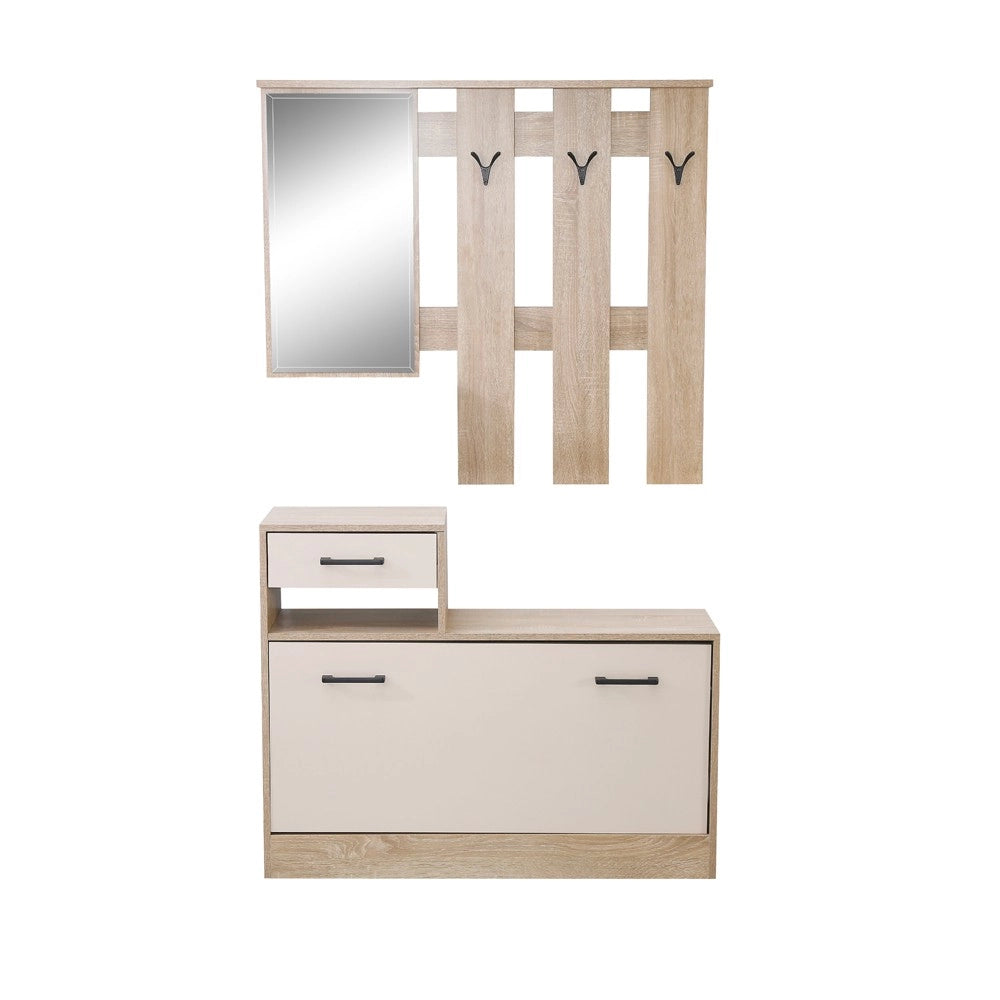 Mobile ingresso con specchio RudolfXL colore rovere e beige
