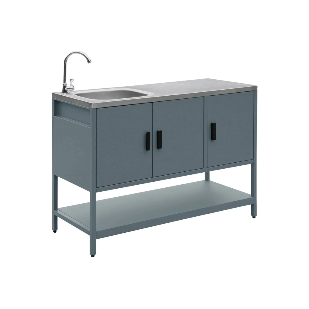 Mobile da esterno in acciaio con lavandino, 120cm, blu grigio