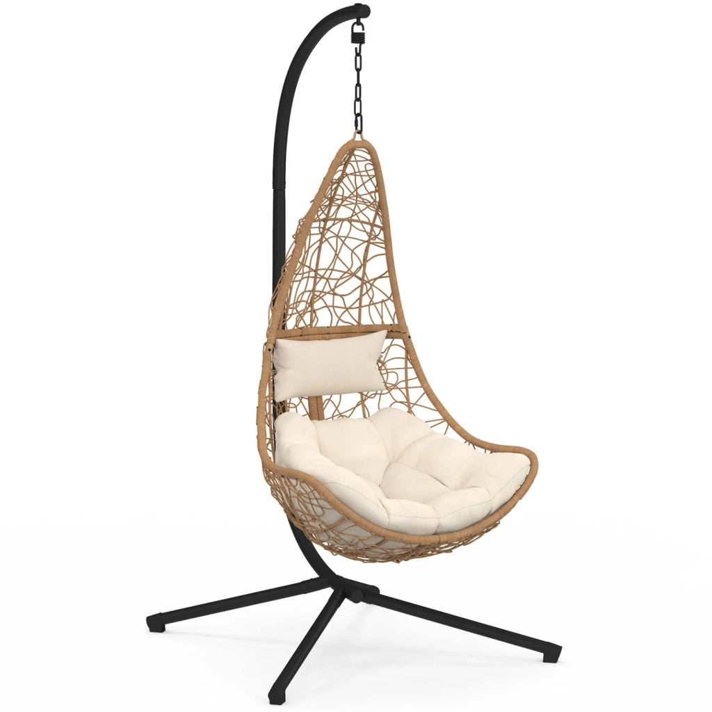 IDMarket - Poltrona sospesa a mezzaluna in rattan con cuscino ecrù