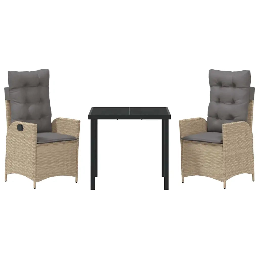 Set da Pranzo per Giardino con cuscino 3 pcs Beige polyrattan