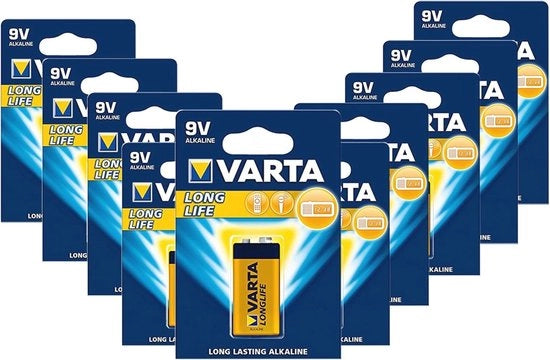 Pacchetto da 10 di batterie alcaline per dispositivi di allarme fumo e umidimetri, 9 V