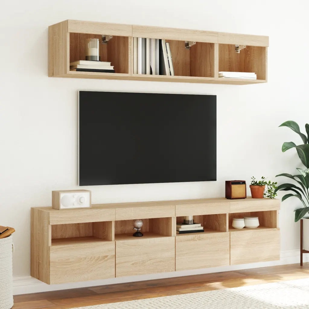 Mobile TV a Parete | Armadietto TV | Mobile Porta TV con Luci LED Rovere Sonoma 80x30x40 cm