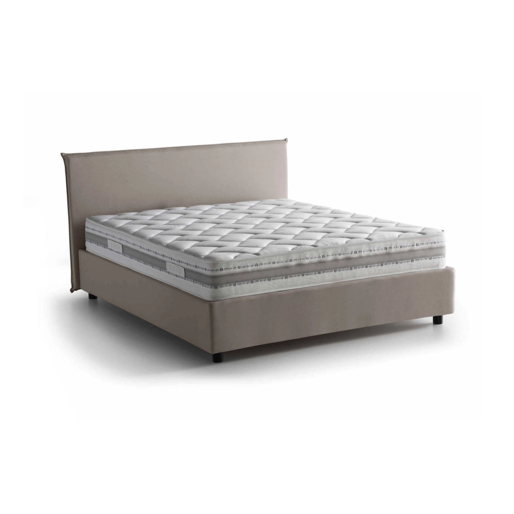Letto matrimoniale Aros, Letto contenitore con rivestimento in tessuto, Made in Italy, Apertura frontale, con materasso cm 140x200 incluso, Tortora