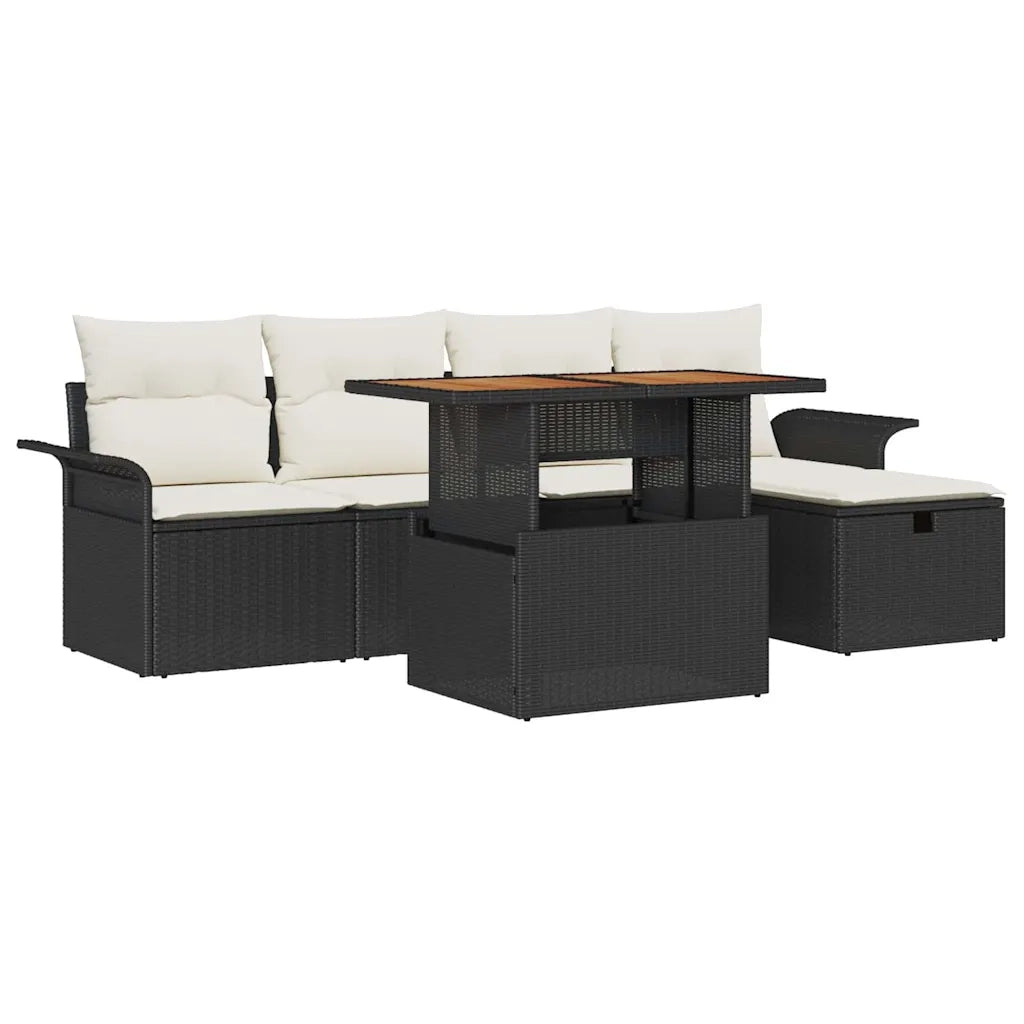 Set Divano da Giardino con cuscino 6 pcs Nero polyrattan 3359904