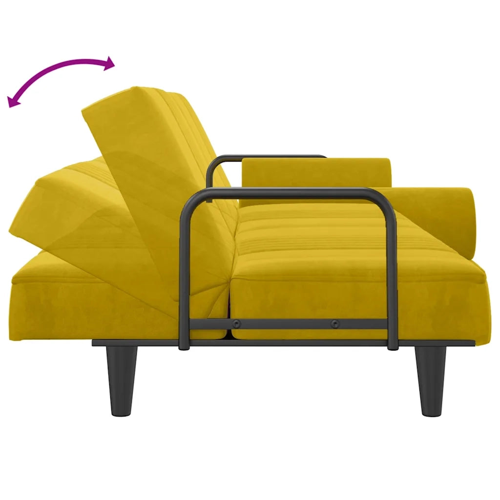 Divano Letto con Braccioli Giallo in Velluto 351899
