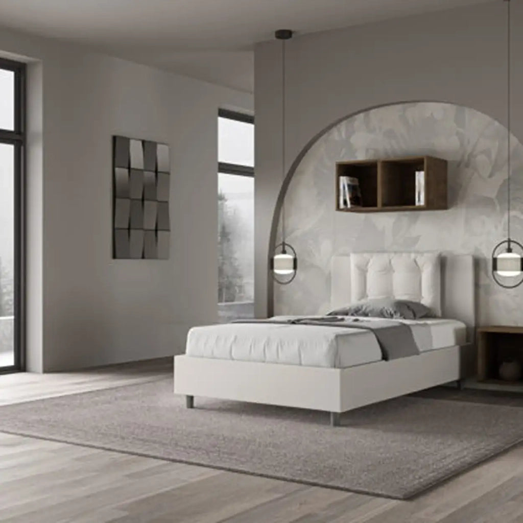 Letto una piazza e mezza contenitore imbottito 120x190 similpelle bianco Annalisa