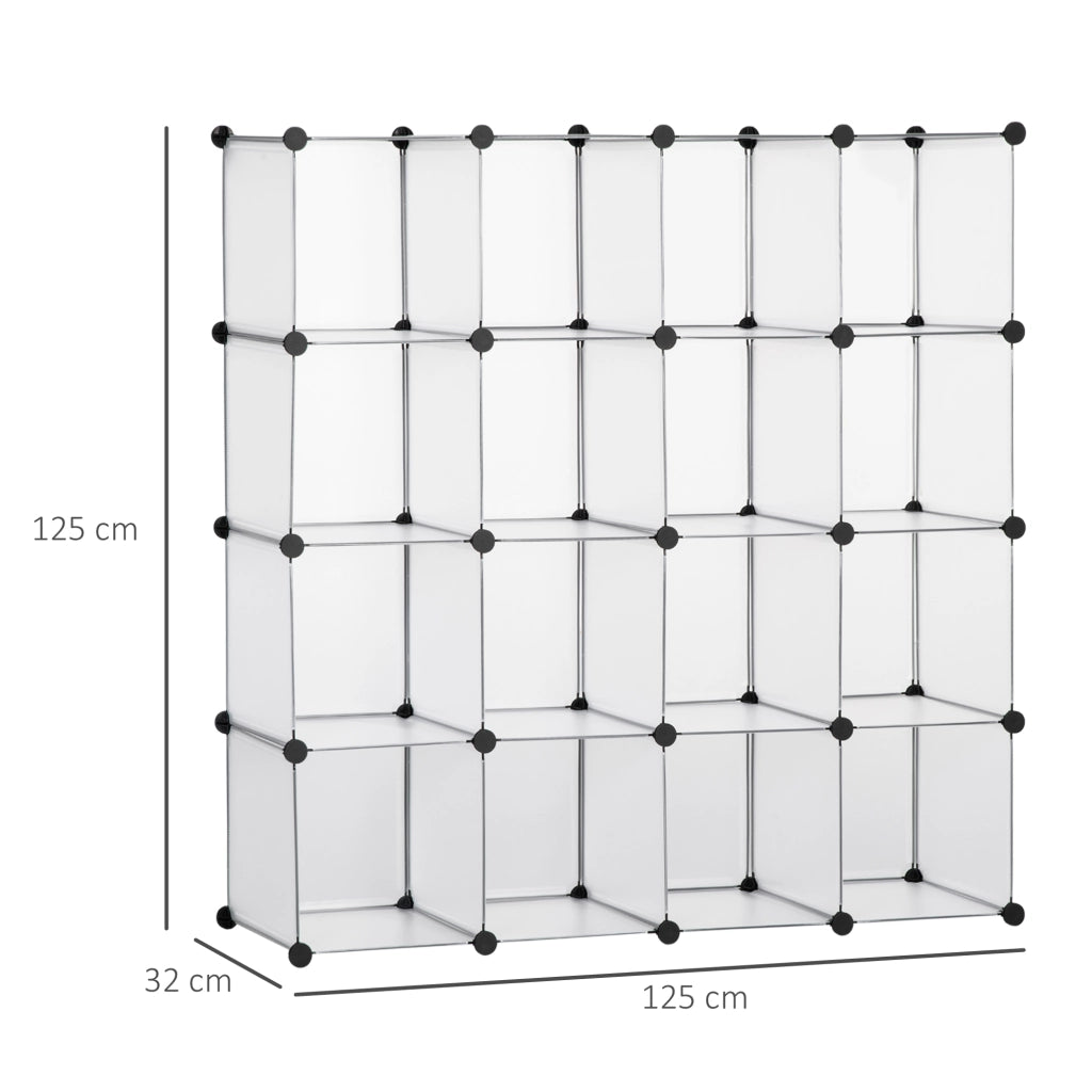 Armadio Scarpiera Plastica con 16 Cubi ¨C Minimal ¨C 125x32x125 cm Trasparente