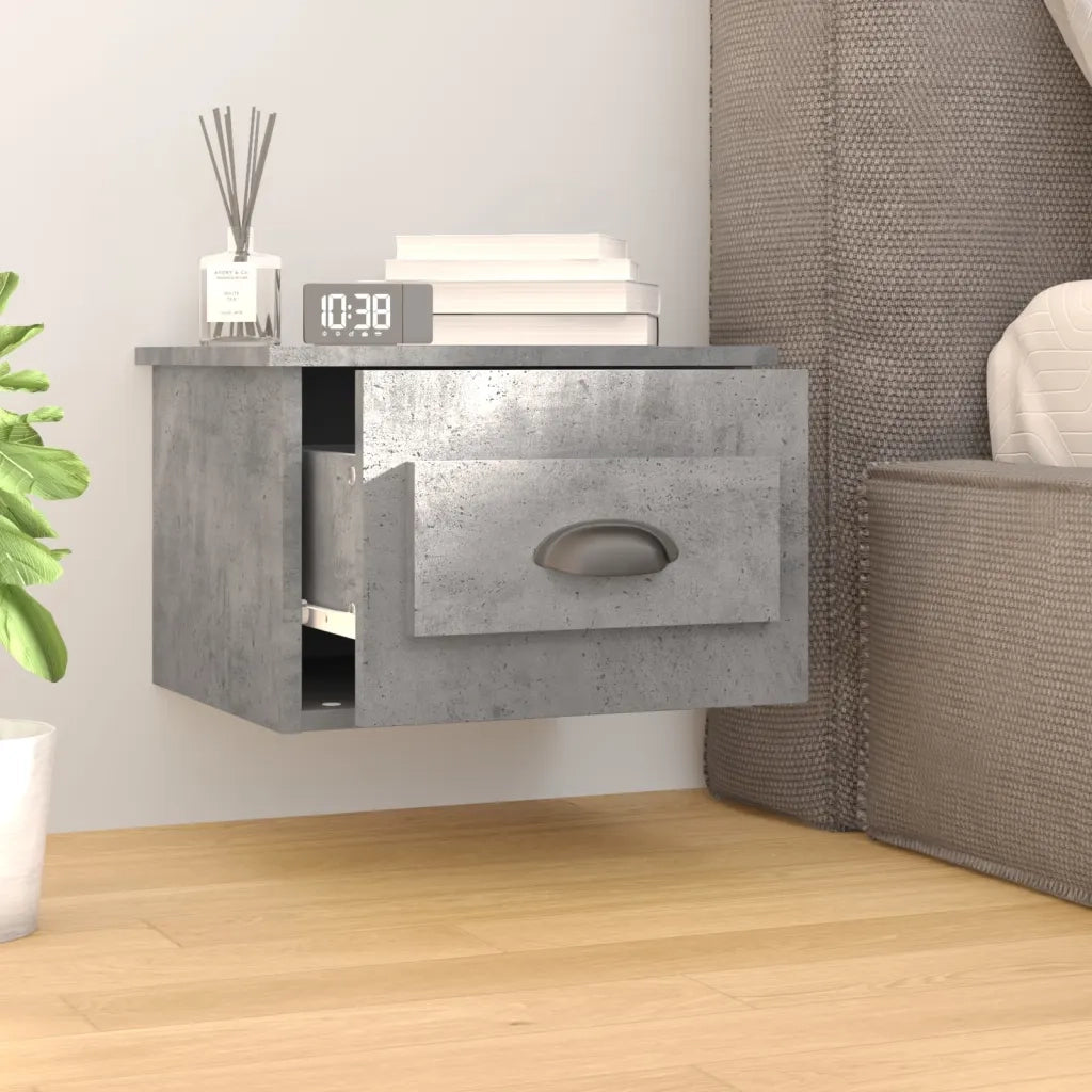 Set di 2 Comodini | Armadio da Notte | Mobiletto da notte a Parete Grigio Cemento 41,5x36x28 cm