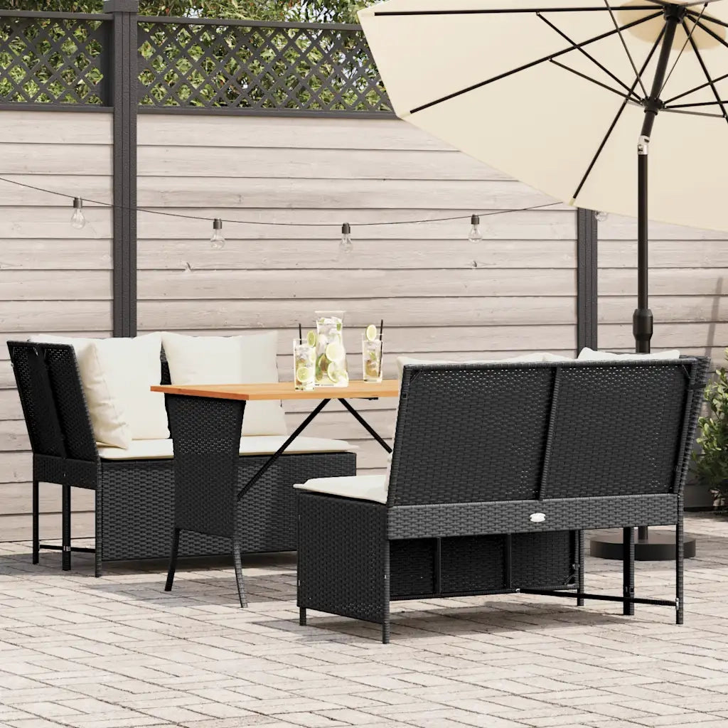 Set Divani da Giardino 3 pz con Cuscini in Polyrattan Nero 3365341