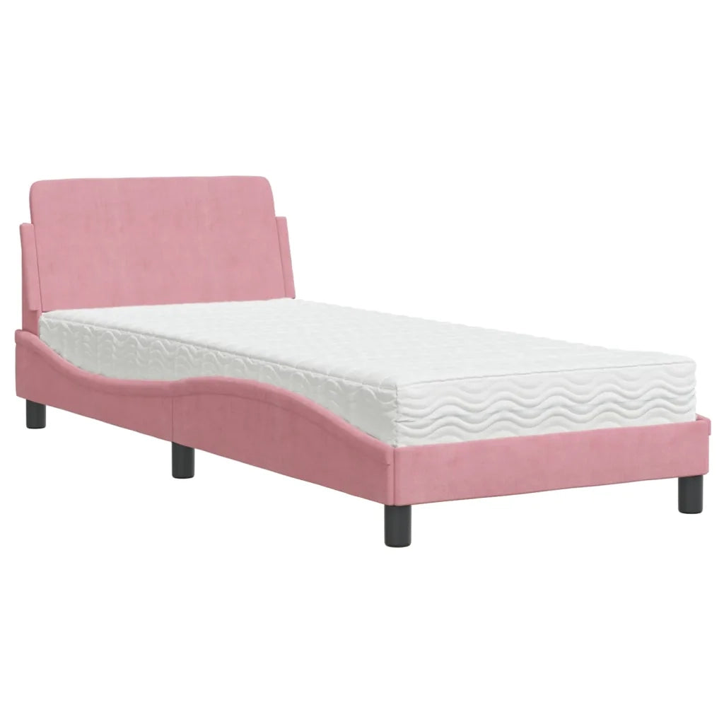 Letto con Materasso Dover Rosa 80x200 cm in Velluto 3208296
