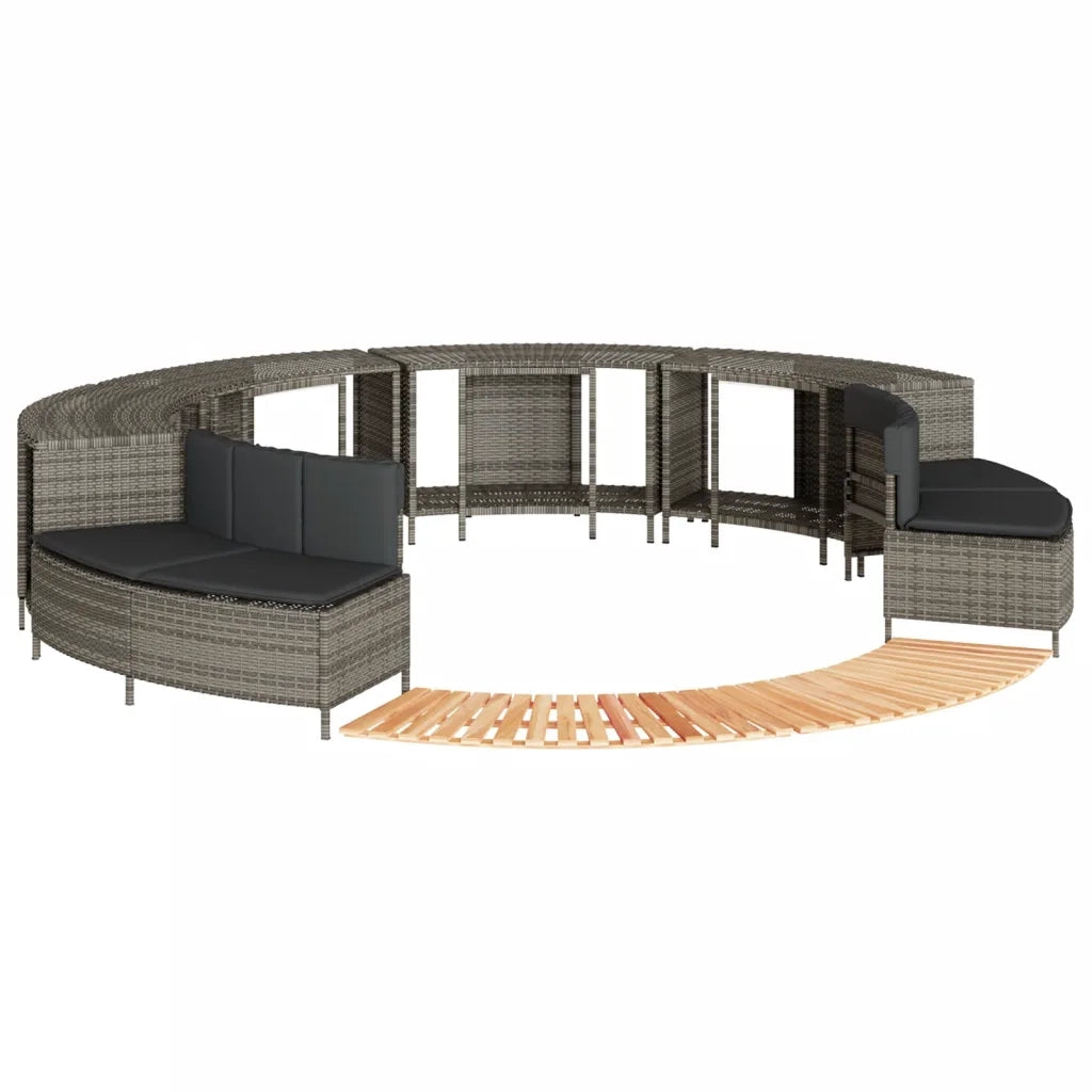 Bordo per Spa Grigio in Polyrattan e Legno Massello di Acacia 3270653