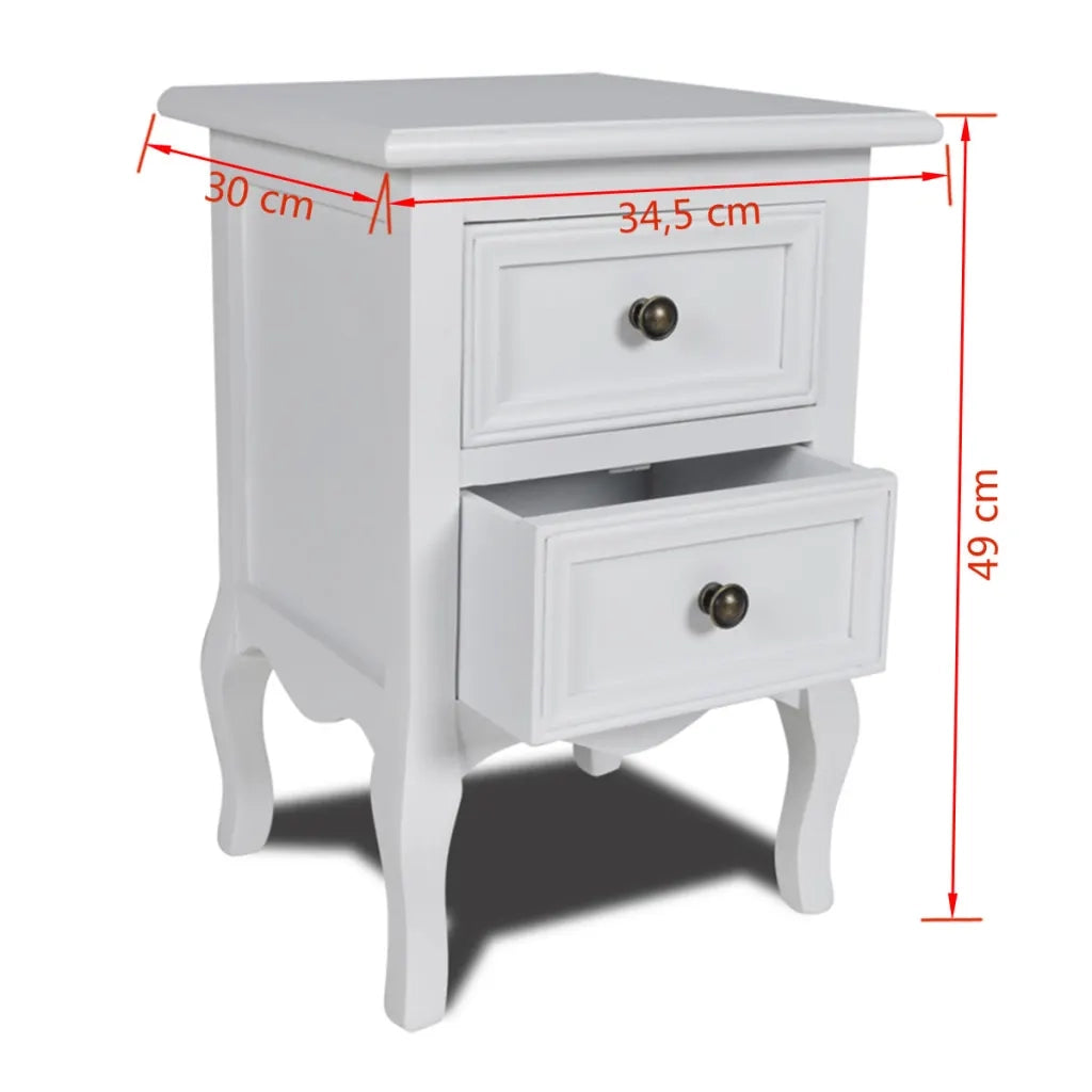 Comodino | Armadio da Notte | Mobiletto da notte con 2 Cassetti in MDF Bianco