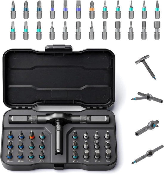 Set di chiavi a batteria magnetico 24 in 1, con maniglia rimovibile, set di riparazione portatile compatto, adatto per mobili, laptop, elettronica e biciclette.
