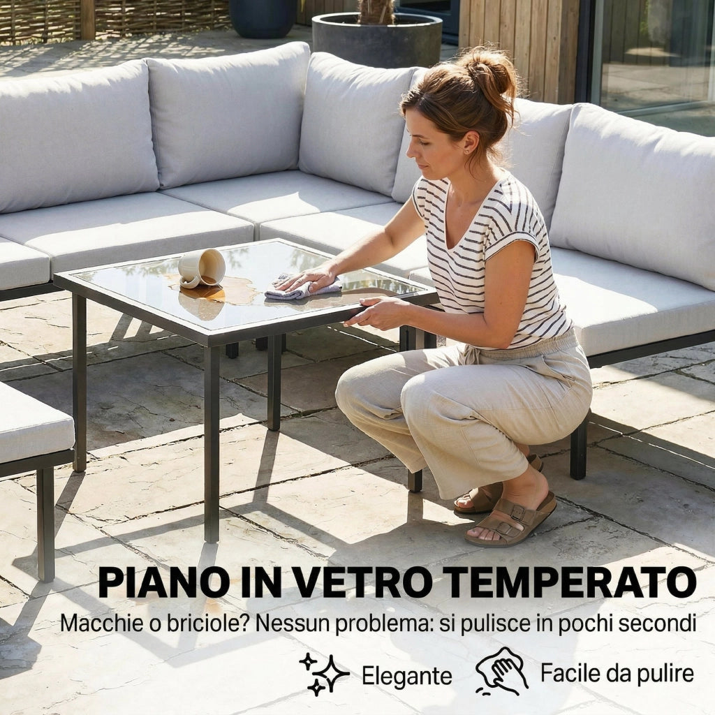 Set Divano Angolare Giardino 6 Posti con Cuscini ¨C Minimal ¨C Grigio Chiaro Metallo