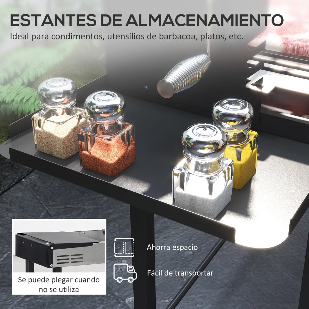 Barbecue a Carbone Portatile con Spiedo Girevole ¨C Minimal ¨C Griglia 118x32x90 cm Nero