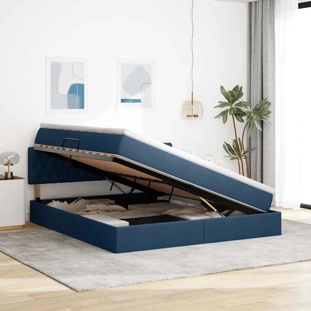 Letto con contenitore e materasso con testiera Blu 180 x 200 cm 3370592