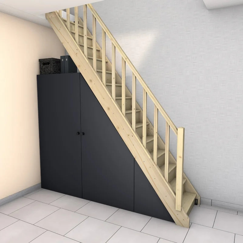 NORMANDIE - Scala rettilinea in legno con balaustro e alzate
