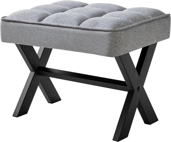 Sedia a piedi in legno di 305 cm con piedini quadrati in lino e X a forma di metallo - Multifunzionale come piccola tavola da appendere per sgabelli per soggiorno, camera da letto, ingresso, ufficio - Blu-grigio