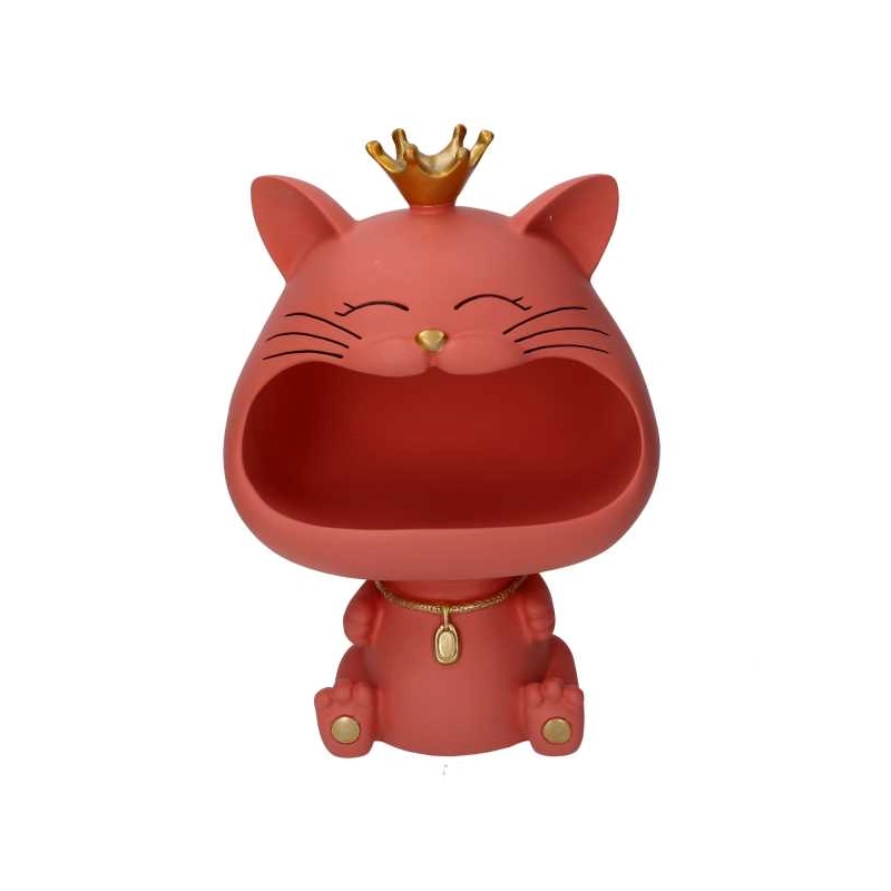 Gatto resina svuotatasche rosa cm12x18h25