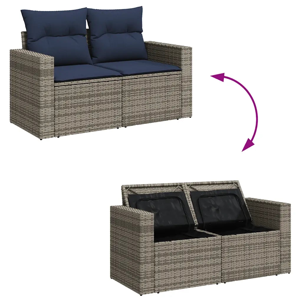 Set Divano da Giardino 5 pz con Cuscini-Sofa da Giardino-Divanetto da esterno Grigio in Polyrattan 387923