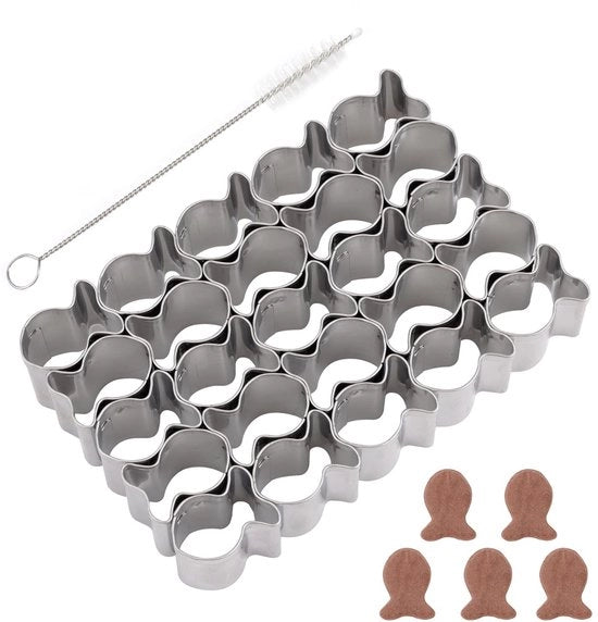 Snidatrici biscotti da 25 cavità - Acciaio inossidabile - Inclusa spazzola per pulizia - Snidatrice biscotti miniatura - Accessorio da forno - Dimensioni 9,8x6,5x2cm - Stampino biscotti