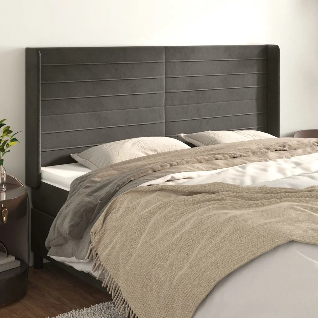 Testiera ad Orecchio-Testata con Orecchie GrigioScuro 203x16x118/128cm in Velluto 136069