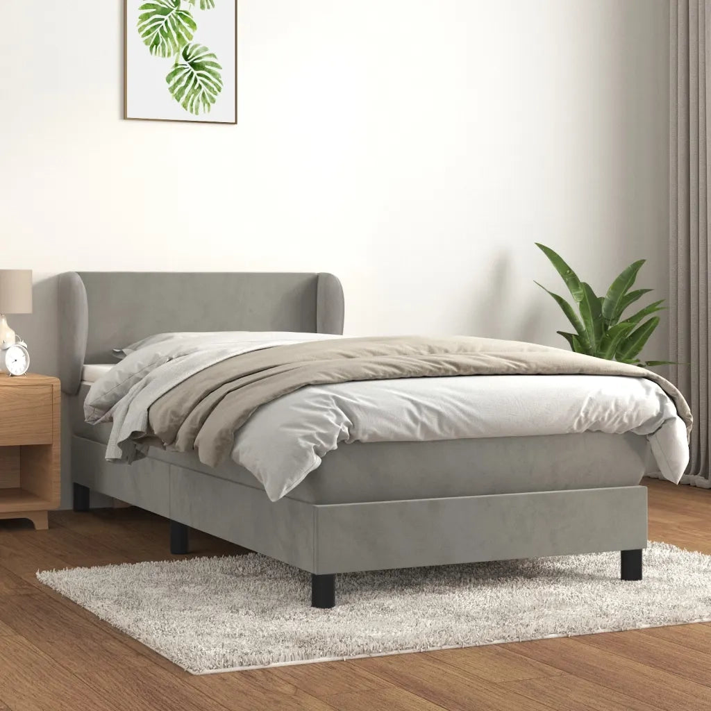 Giroletto a Molle con Materasso-Struttura Letto con Materasso Grigio Chiaro 100x200cm Velluto 141656