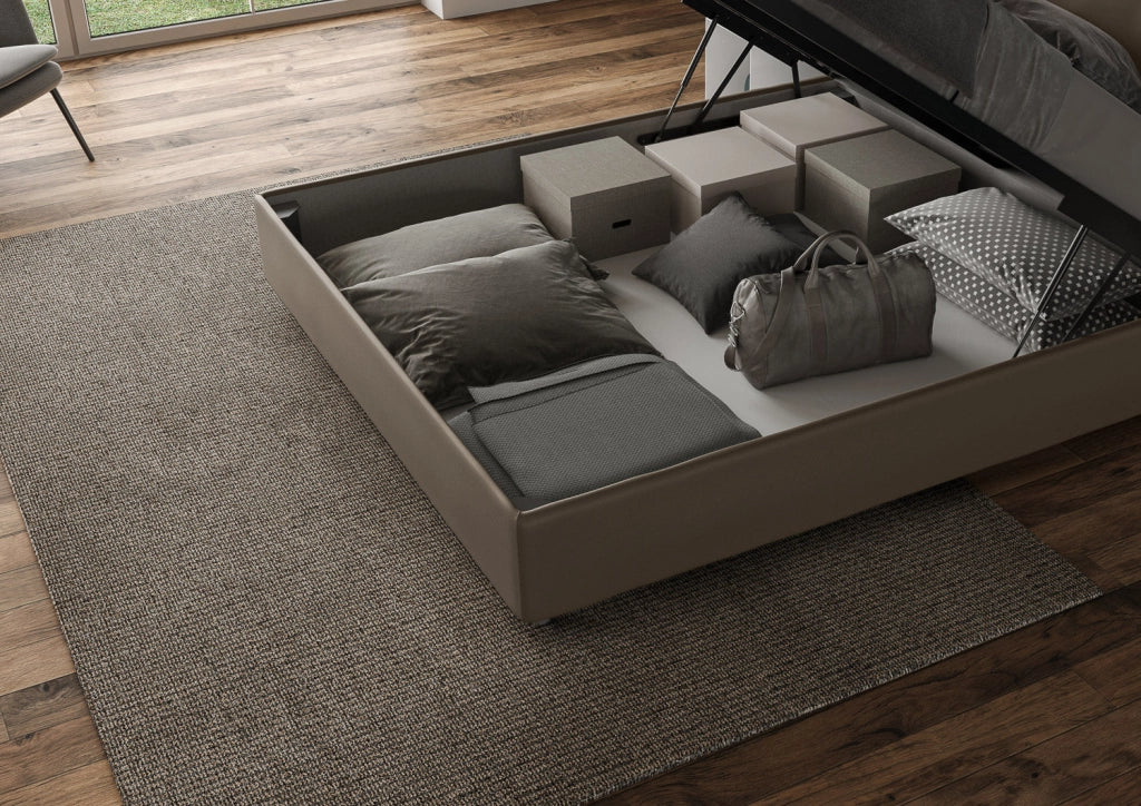 Letto Matrimoniale 160x210 cm con Rete e Contenitore Agueda Cappuccino