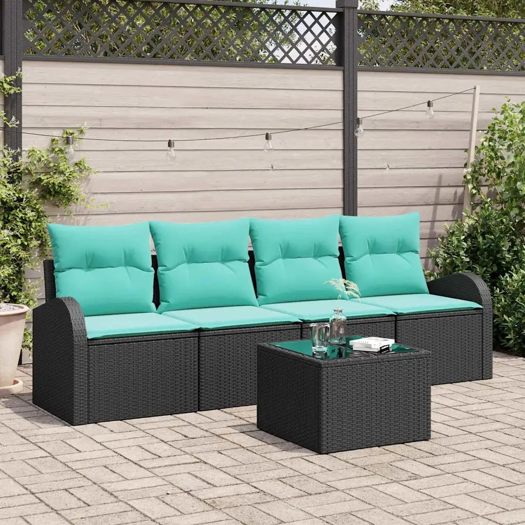 Set Divano da Giardino 5 pcs Nero e Turchese polyrattan 3354585
