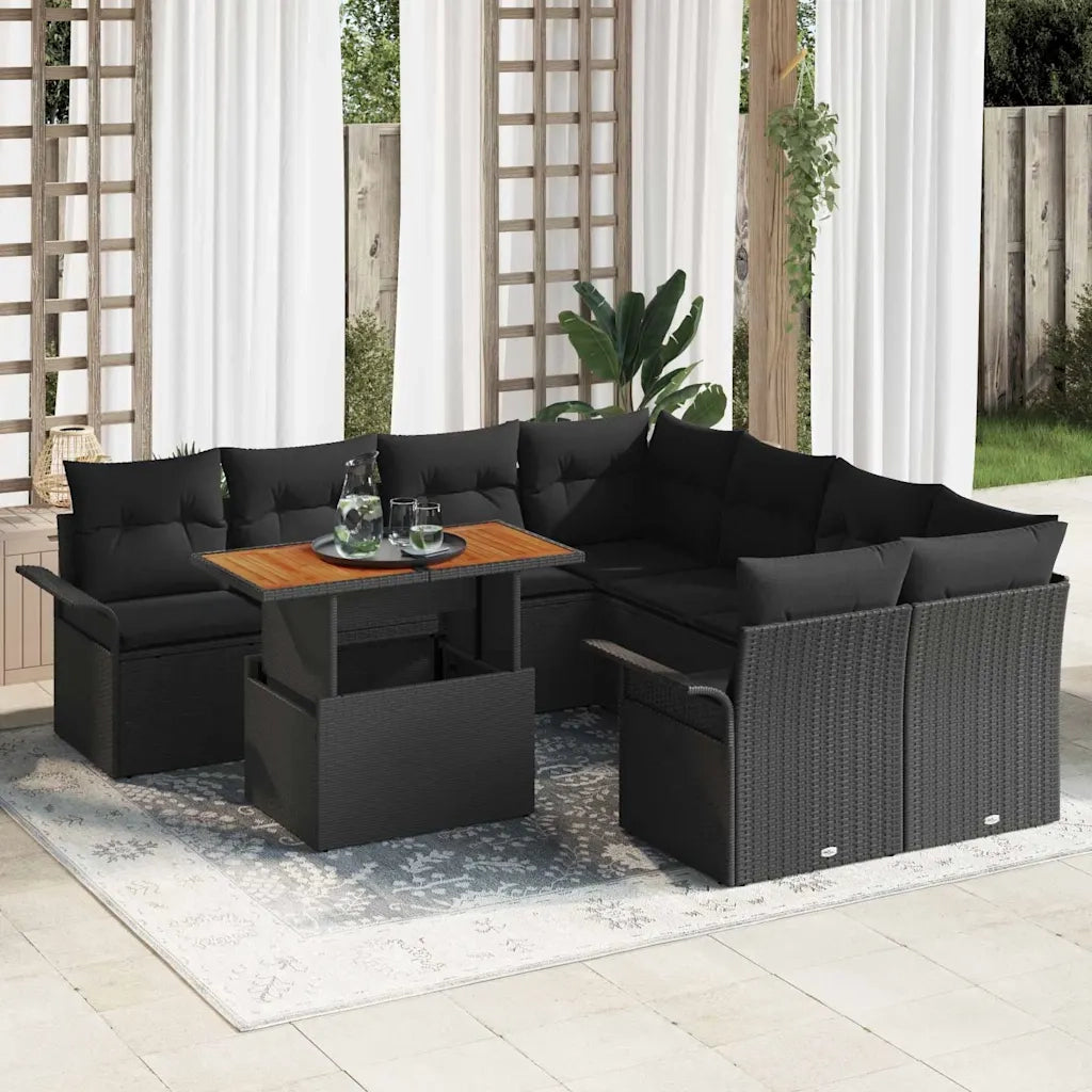 Set Divano da Giardino con archiviazione 9 pcs Nero Poly Rattan 3358053