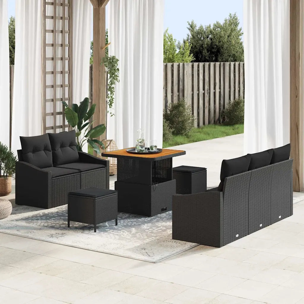 Set Divano da Giardino con cuscino 8 pcs Nero polyrattan 3362594