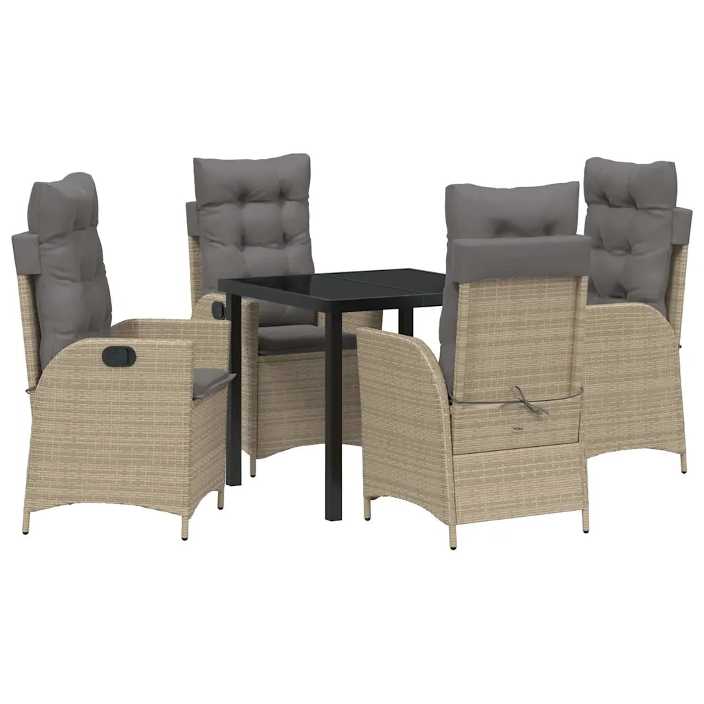 Set da Pranzo per Giardino con cuscino 5 pcs Beige polyrattan
