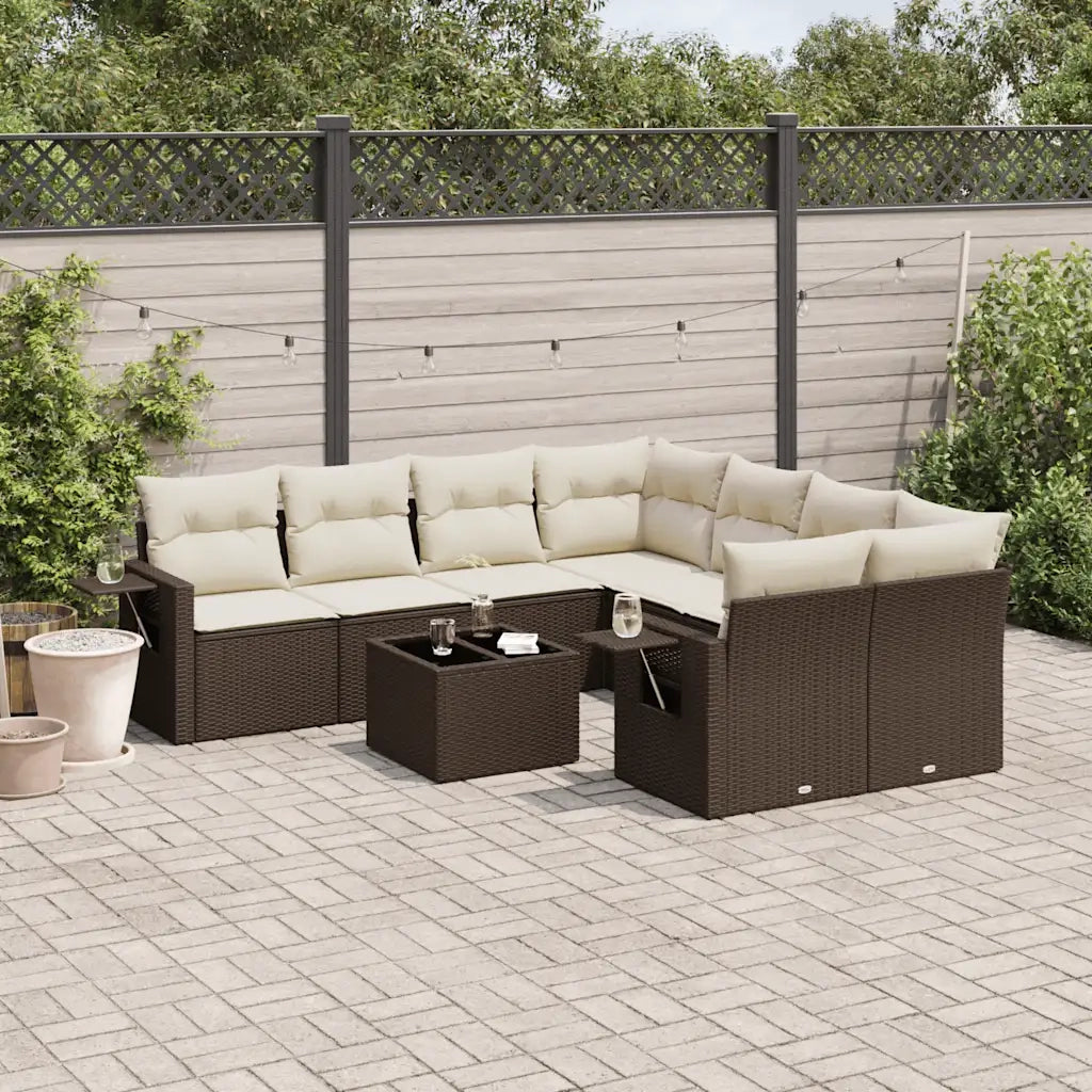 Set Divani da Giardino 9pz con Cuscini Marrone in Polyrattan 3252300