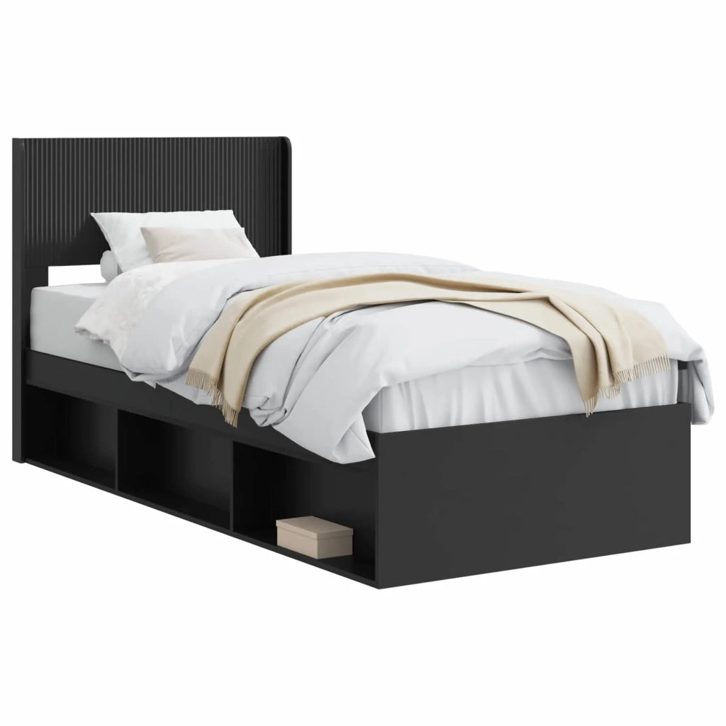 Struttura del letto con stoccaggio e testata Nero 100 x 200 cm 3414244