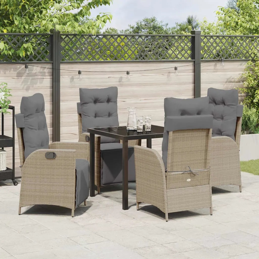 Set da Pranzo per Giardino con cuscino 5 pcs Beige polyrattan