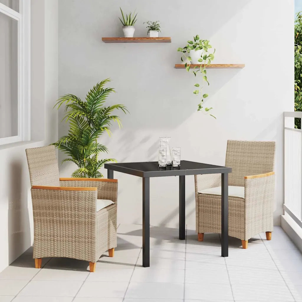 Set da Pranzo per Giardino 3 pcs Beige polyrattan