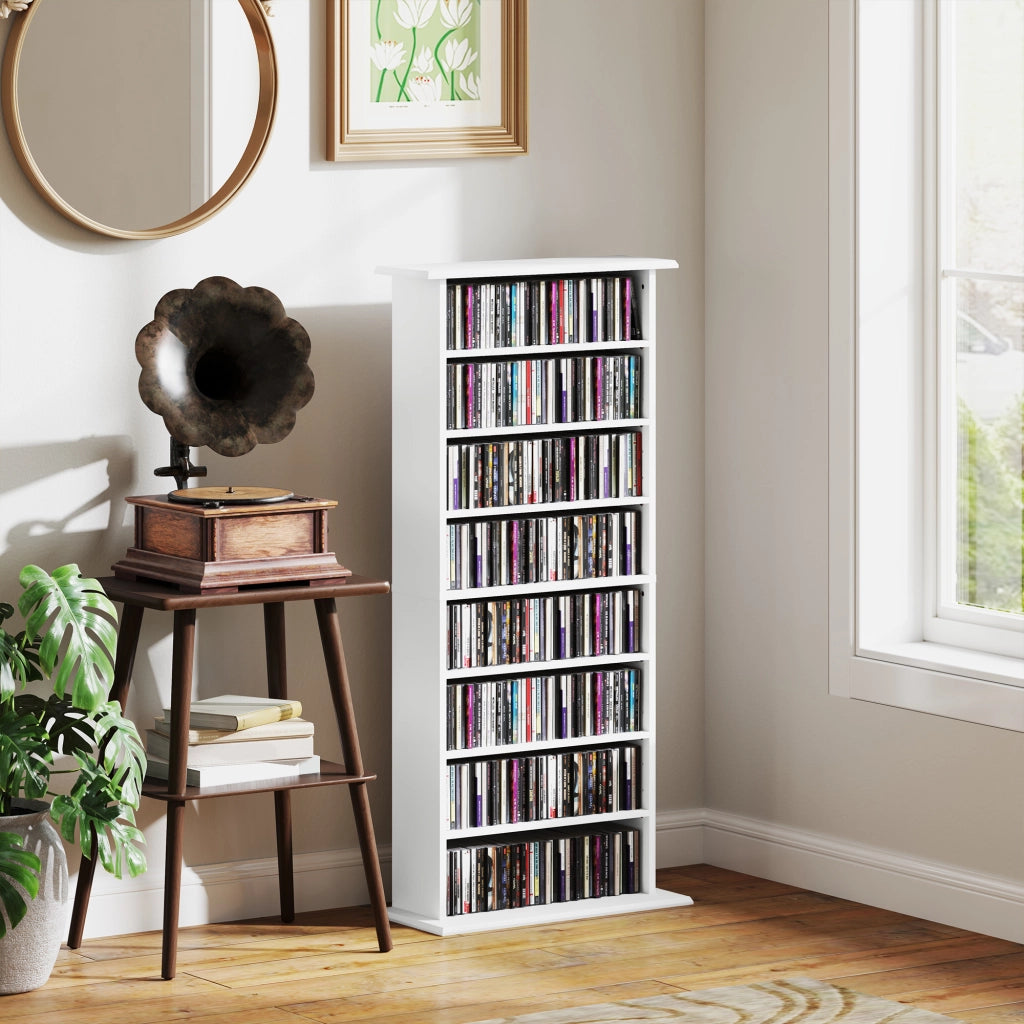Libreria per CD e DVD con 8 scomparti e 6 ripiani regolabili ¨C zephmum ¨C bianco