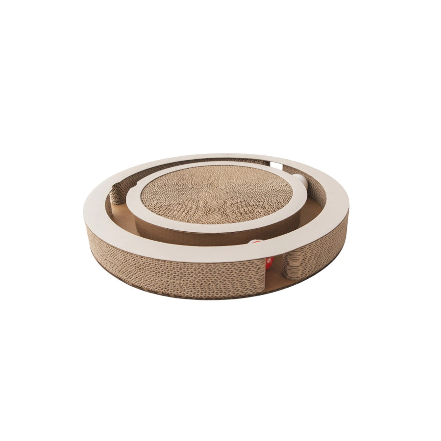 Gioco tiragraffi per gatti TIMÓN, base antiscivolo in cartone riciclato e palline rotanti 40 x 40 x 5 cm