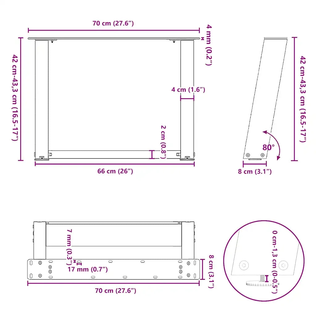 Gambe per Tavolino da Caffè a Forma di U 2 pz Acciaio Naturale 70x(42-43) cm Acciaio 4012775