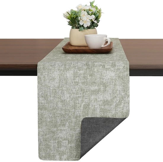 Tavolo da pranzo in plastica imitante legno, moderno, a doppia faccia, antiscivolo, resistente al calore, lavabile, tavolo da esterno, per matrimoni, compleanni, decorazione della tavola da pranzo (grigio-verde, 40 x 183 cm)