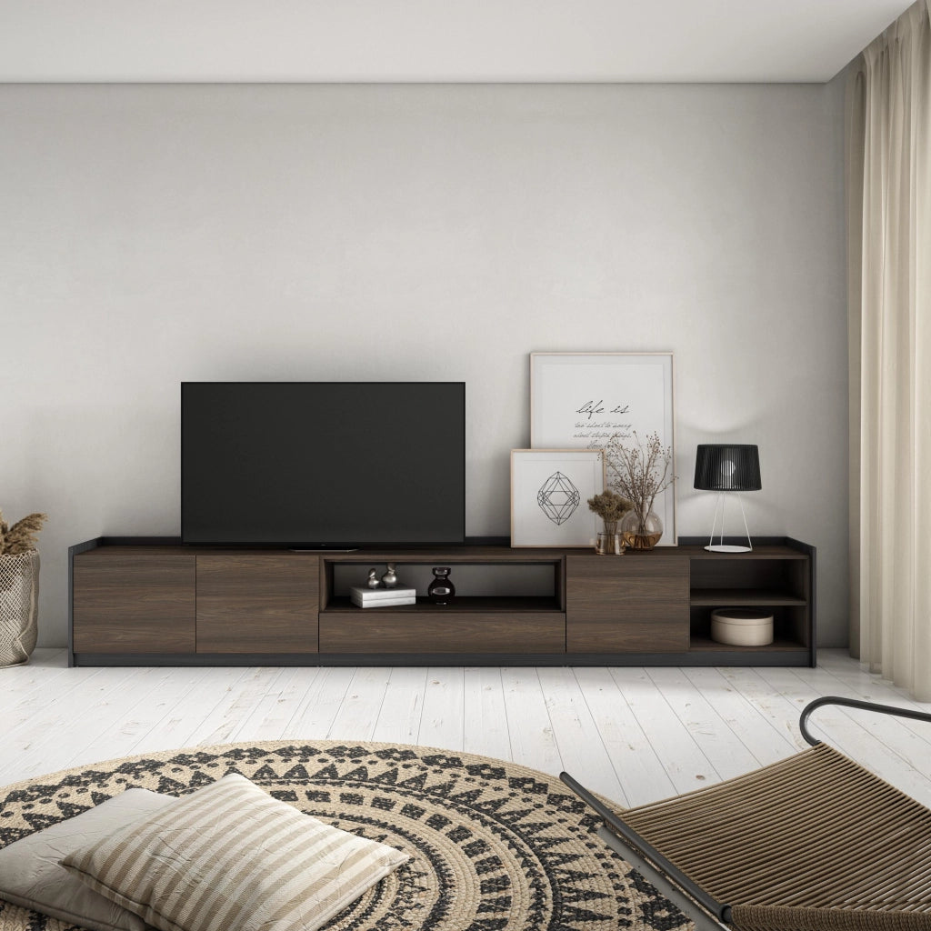 Mobile TV Soggiorno, 310x50x37 cm, Per TV fino a 80", Mobile Soggiorno, Rovere scuro e Nero