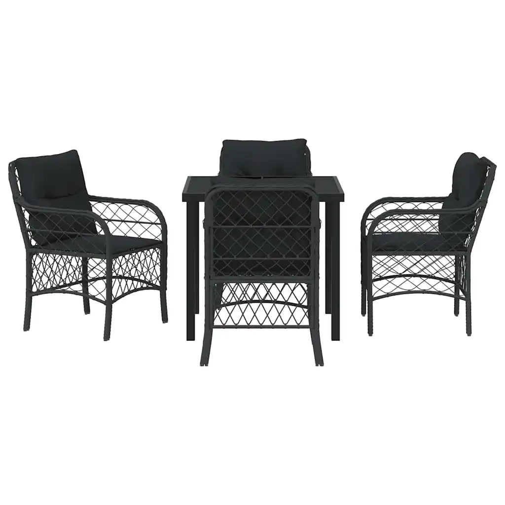 Set da Pranzo per Giardino con cuscino 5 pcs Nero polyrattan