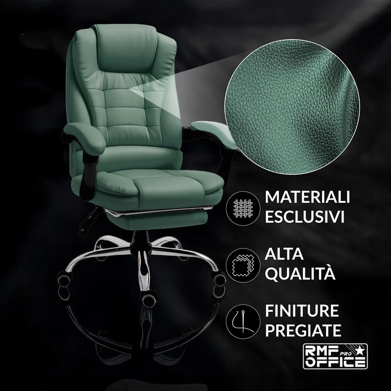 SEDIA DA UFFICIO ERGONOMICA RECLINABILE REGOLABILE IN ALTEZZA CON POGGIA PIEDI VERDE