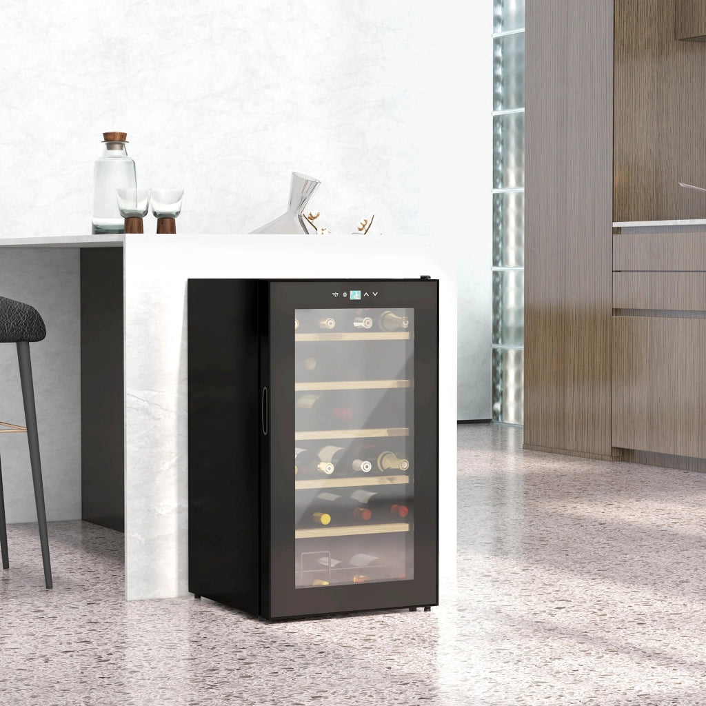 Cantinetta Vino Refrigerata per 24 Bottiglie Capacità 65L Controllo Temperatura e Ripiani Estraibili Nero