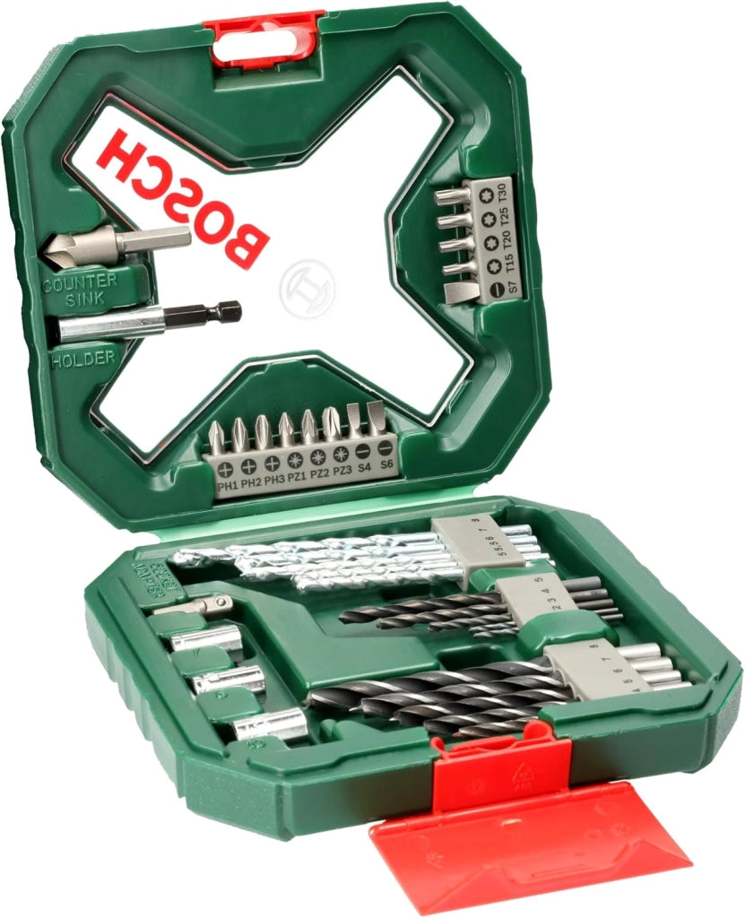 Valigetta X-Line Set 34 Pezzi con Punte per Legno Metallo e Muratura e Bit di Avvitamento con Portabit Magnetico Bosch