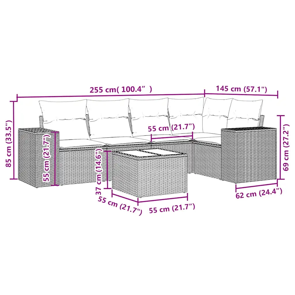 Set Divano da Giardino 6pz con Cuscini Grigio Chiaro Polyrattan 3222541