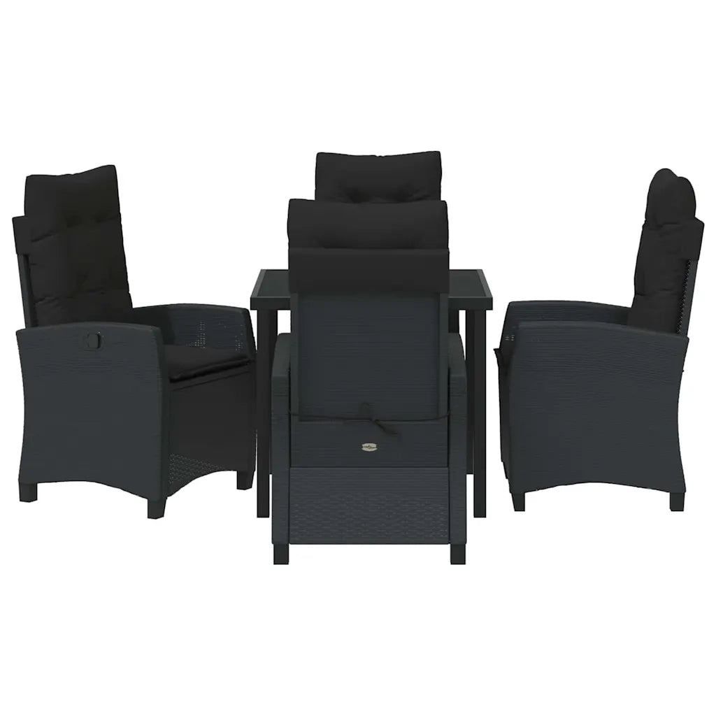 Set da Pranzo per Giardino con cuscino 5 pcs Nero polyrattan