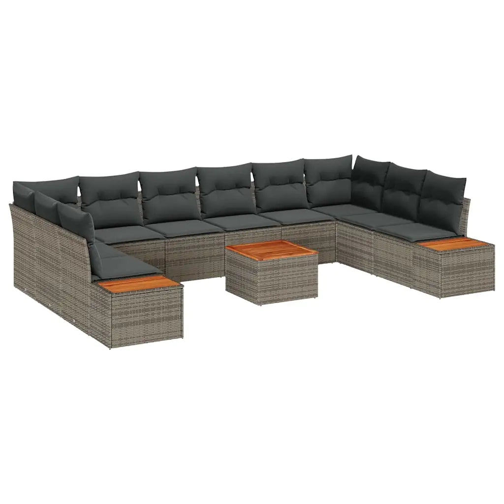 Set Divano da Giardino con cuscino 11 pcs Grigio Poly Rattan